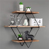 Floating Wall Mounted Display Shelf 3 Tiered Wooden Shelves Black Frame Shelving