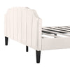 4FT6 DOUBLE BED UPHOLSTERED BED FRAME WITH HEADBOARD AND SOLID WOOD SLATS BEIGE