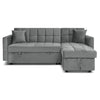 Milo Grey Corner Sofa Bed with Storage Velvet Pull Out Bed Left or Right Chaise
