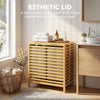 Bamboo Laundry Basket with Lid, 2 Baskets, Foldable, Natural and Cream White