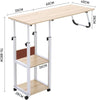 Beige Overbed Table with Wheels Adjustable Foldable Bedside Laptop Desk
