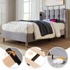 UPHOLSTERED BED 3FT SINGLE BED FRAME WITH WOOD SLATS & WINGED HEADBOARD, GREY