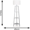 Modern Grey 3 Tier Floor Lamp with Shelves & White Shade | 156cm Wood Light