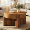 Solid Wood Round Coffee Table, 32 Inch Farmhouse Center Table w/ Thick Tabletop