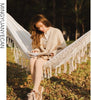 Large Boho Cotton Fringe Double Camping Hammock Bed White 2 Person 200x150cm