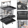 Large Parrot Cage Metal Bird Cage for Budgie with Playtop & Stand 174cm Black