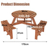 Picnic Table Set With 6 Seater BBQ Beach Bench Outdoor Deck Wooden Round Brown