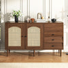 Sideboard Kitchen Storage Cabinet with 2 Drawers & Rattan Doors Cupboard UK