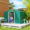 9 x 6FT Galvanised Garden Storage Shed with Sliding Door, Green