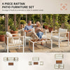 4 Piece Rattan Garden Furniture Set with Loveseat, Armchairs, Table, Cream White