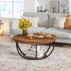 2-Tier Round Coffee Table with Storage Shelves, Industrial Wooden Center Table