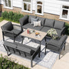 Garden Furniture Set Outdoor 8 Seater Corner Sofa with Glass Dining Table, Grey