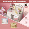 Kids Vanity Table & Chair Set Children Pretend Play Makeup Dressing Desk