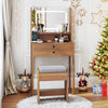 COSTWAY Small Makeup Table Vanity Desk with Mirror & Lights-Natural