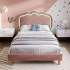 3FT Upholstered Bed Frame with LED Light Strip Stylish Single Bed For Teens Pink