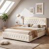 LED Luxury Chesterfield Bed Frame W/ Wingback Headboard & Charging Station 4ft6