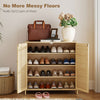 Bamboo Shoe Cabinet with Louvered Doors, 14 Pairs Footwear Cupboard for Hallway
