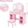 Girls' Vanity Table Chair Set Kids Makeup Dressing Table with Mirror and Drawer