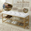 2-Tier Velvet Top Bamboo Gold Metal Shoe Rack Stand Shoe Storage Shelf Hallway