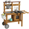 Wooden Mud Kitchen for Kids with Wheels, Stove, Stainless Steel Accessories