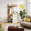 7-in-1 Coat Rack Stand with Mirror Clothes Hanger Drawer Shoe Storage Bench