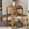 Round Solid Wood End Table, 2-Tier Farmhouse Wooden Side Table for Living Room