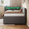 Daybed 3ft Sofa Bed w/ Trundle, RGB LED Lights & Charging Station, Velvet, Grey