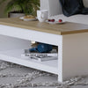 Farmhouse Coffee Table with Storage Shelf, Oak Two-Tone Wooden Living Room Table