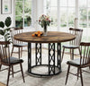 Round Dining Table 4-6 Seater, Rustic Wood Kitchen Dinner Table With Metal Base