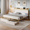 4ft6 Double Gold Metal Bed Frame with Drawer Storage Headboard Charging Station