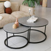 Set 2 Nesting Coffee Tables Round Side Tables with Metal Frame Solid Marble Top