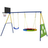 Adjustable 4-in-1 Kids Swing Set with Saucer Swing Basketball Hoop Football Goal