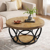 Round Coffee Table, 80cm Farmhouse Large Circle Coffee Table with 2-Tier Storage