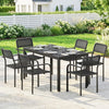 Garden Table and Chairs Set 6, Outdoor Dining Set with Umbrella Hole, Black