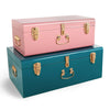 Beautify Teal & Pink Metal Storage Trunks Chest Bedroom, Dressing Room Set of 2