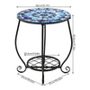 Mosaic Outdoor Side Table Round End Table Iron Accent Table Flower Plant Stand