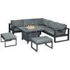Sofa Set Aluminium Outdoor 6 Piece Garden Furniture with Fire Pit Table Grey