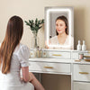 Dressing Table with LED Light and Mirror, Vanity Desk with 10 Drawers, White