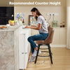 2 pack Swivel Bar Stools 26 inch Linen Counter Chairs Tufted Back Wood Legs