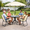 4 Seater Garden Dining Set with Parasol – Cream Folding Patio Table & Chairs Out