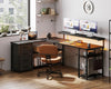 Corner Desk with Drawers, L Shaped Gaming Desk with LED Lights & Power Outlets,