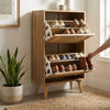 Manila Oak & Rattan 2 Door Flip Down Shoe Storage Cabinet Rack Hallway Furniture
