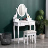 White Dressing Table Set with 5 Drawers Mirror and Stool Makeup Vanity Table