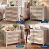 Boho 3 Drawers Nightstand,Rattan Bedside Table w/Golden Handles,for Bedroom