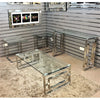 Rectangle Glass Coffee Table Polished Steel Frame Modern Living Room Furniture