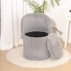 Ottoman Storage Stool Ribbed Round Pouffe Seat 3-in-1 Compact Chair Footstool