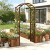 Wooden Garden Arch with 2 Planter Boxes, Outdoor Rose Arch Trellis, Carbonised