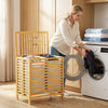 Bamboo Laundry Basket with Lid, 2 Baskets, Foldable, Natural and Cream White