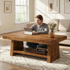 47 Inch Solid Wood Coffee Table, 2 Tier Farmhouse Center Table for Living Room