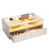 LED Coffee Centre Table with 2 Drawers & Open Storage, Tempered Glass Top, White